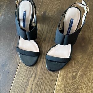 Stuart Weitzman Black Open-Toe Slingback Heels